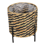 Bloempot gevlochten op zwarte voet S/3