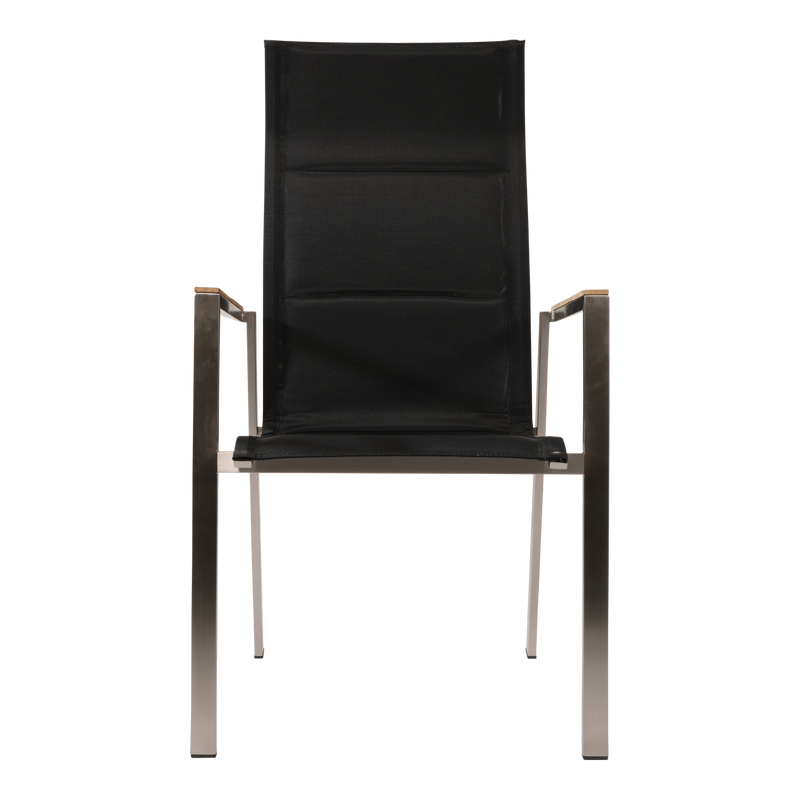 Stapelstoel hoge rug Marmaris RVS zwart