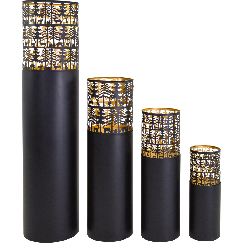 Windlicht zuil zwart/goud S/4