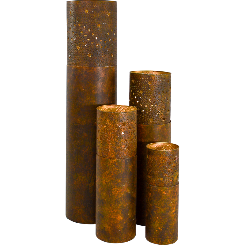 Windlicht zuil bruin/goud S/4