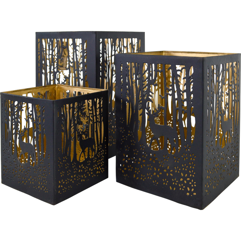 Windlicht A zwart/goud S/3