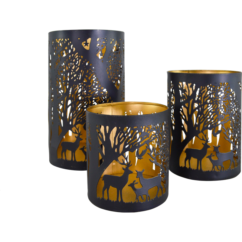 Windlicht B zwart/goud S/3