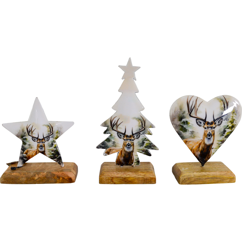 Emaille figuren op voet, 3 assorti