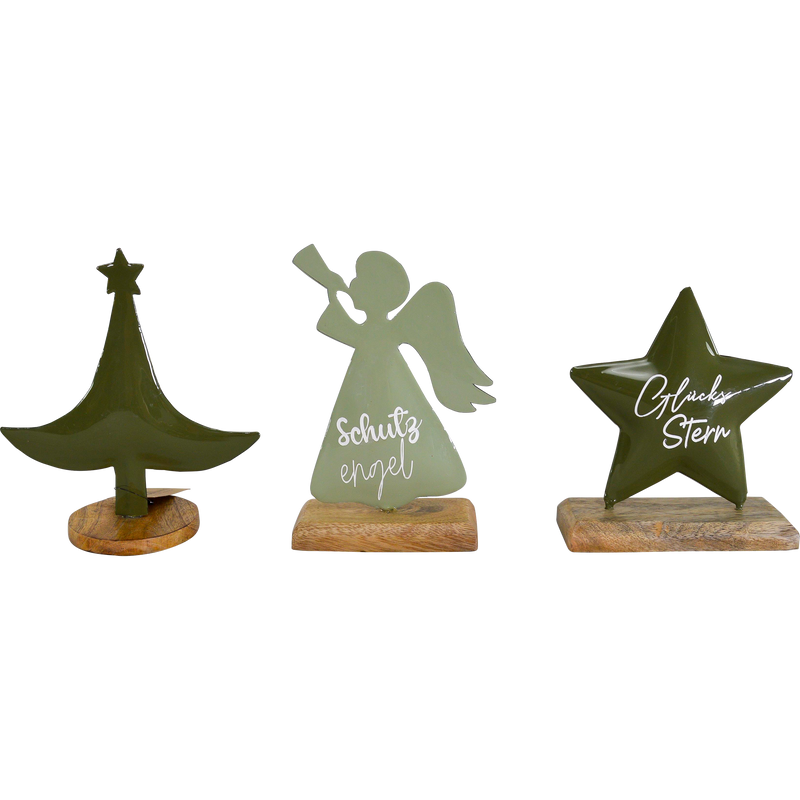 Emaille figuren op voet, 3 assorti