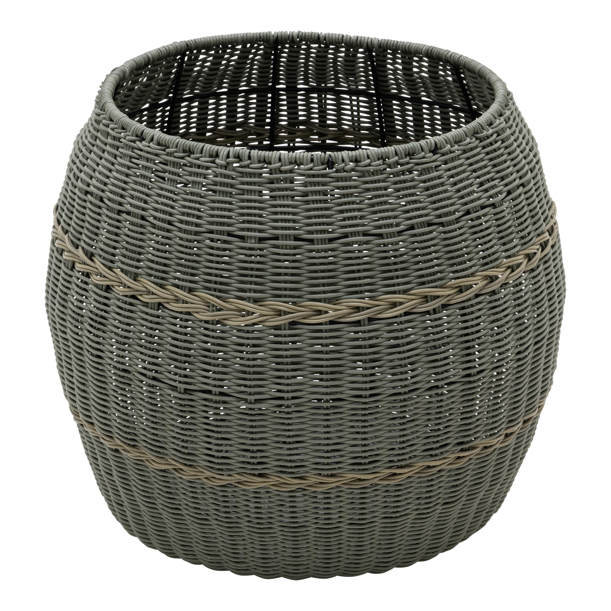 Poef Laos wicker groen ø46x40cm