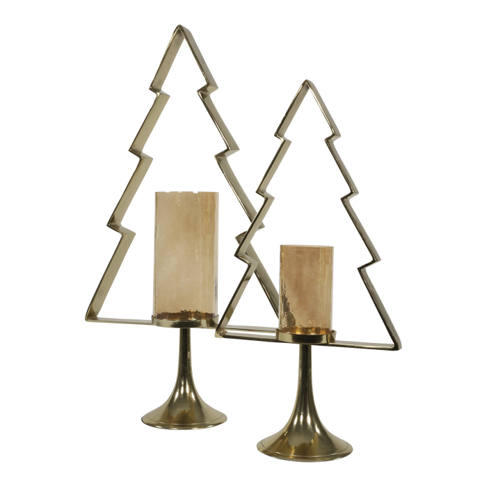 Kerstboom Aurum met windlicht alu goud met goud glas 70cm