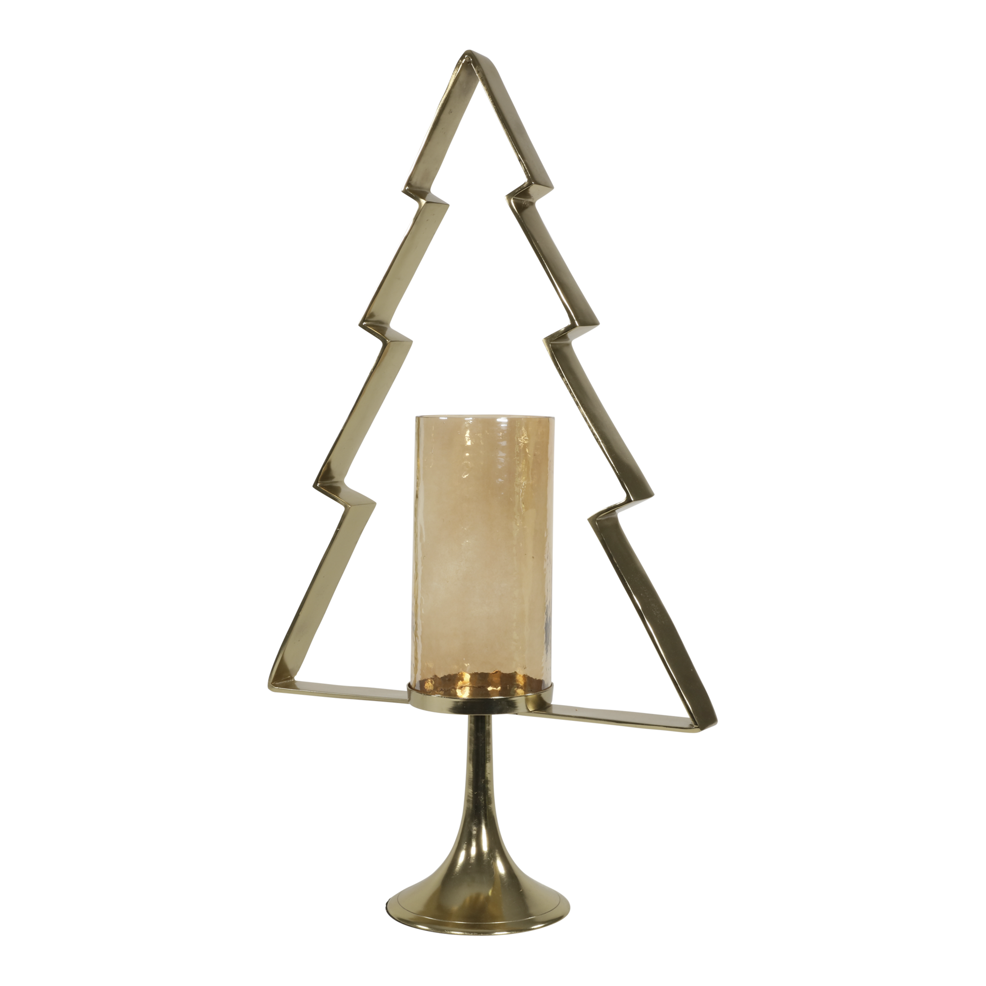 Kerstboom Aurum met windlicht alu goud met goud glas 89cm