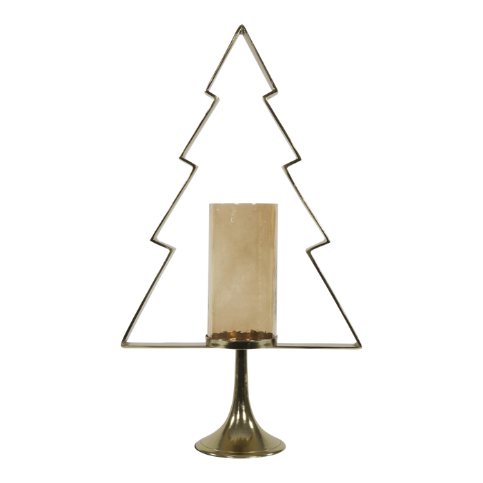 Kerstboom Aurum met windlicht alu goud met goud glas 89cm