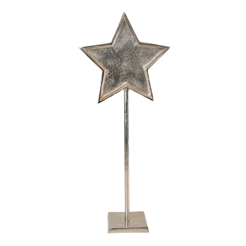 Decoratie ster op voet metaal zilver 29x13x71cm