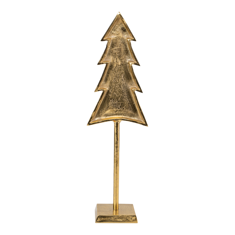 Decoratie kerstboom op voet metaal goud 16,50x11x56cm